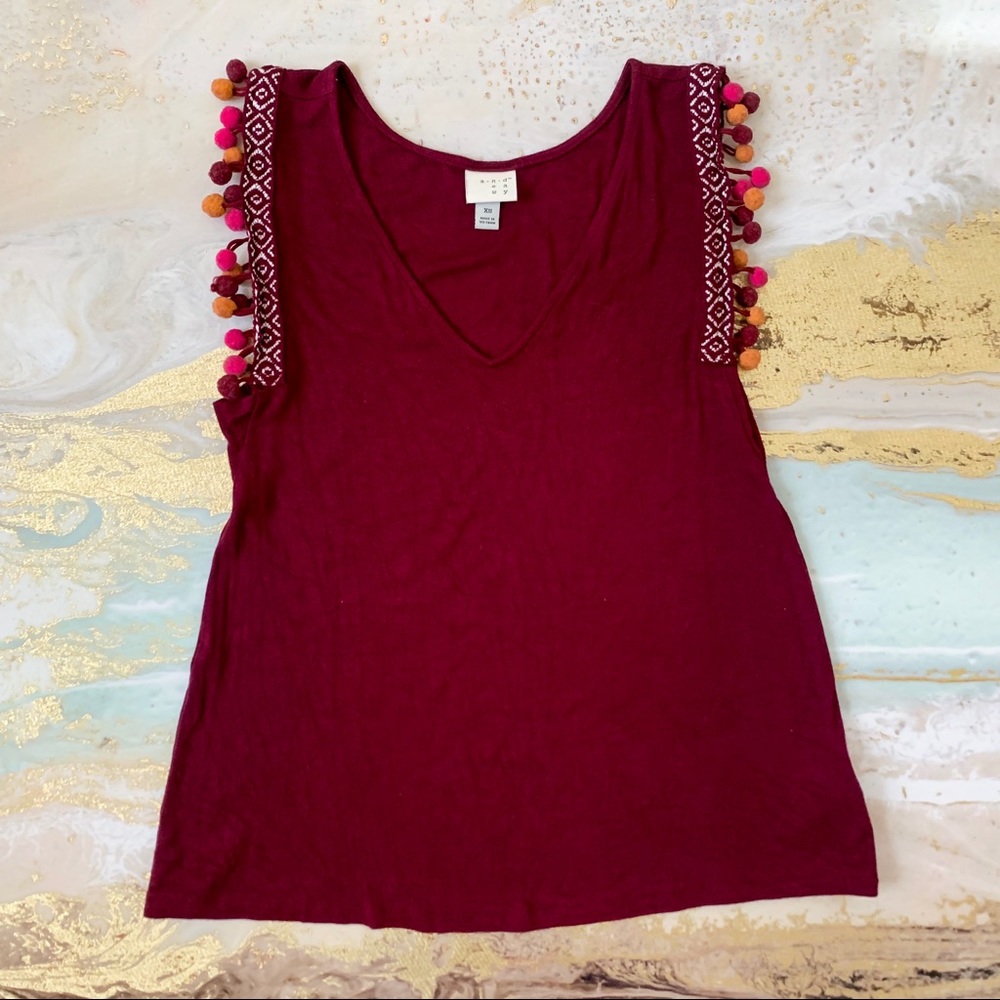SOLD - Maroon Pom-Pom Tank